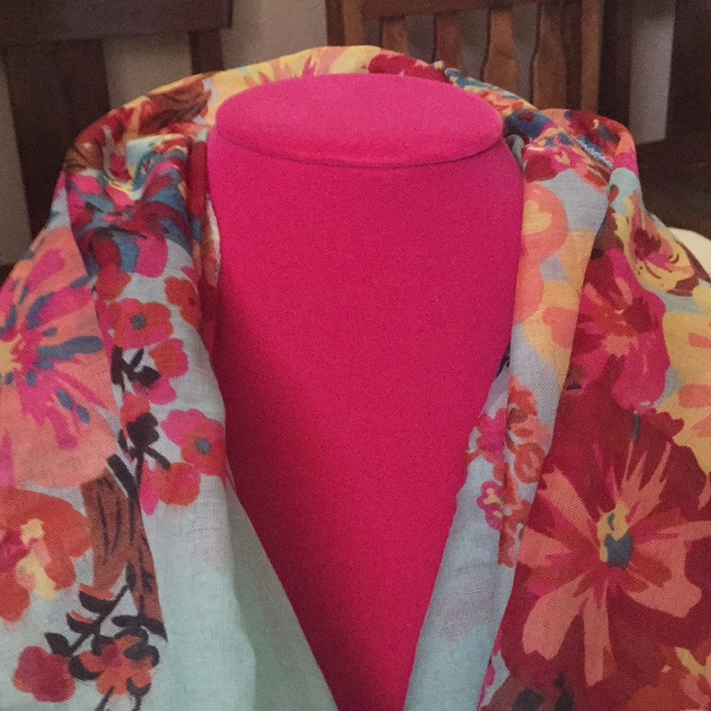Colorful Infinity Scarf Flower design, Turquoise - Picture 2 of 5